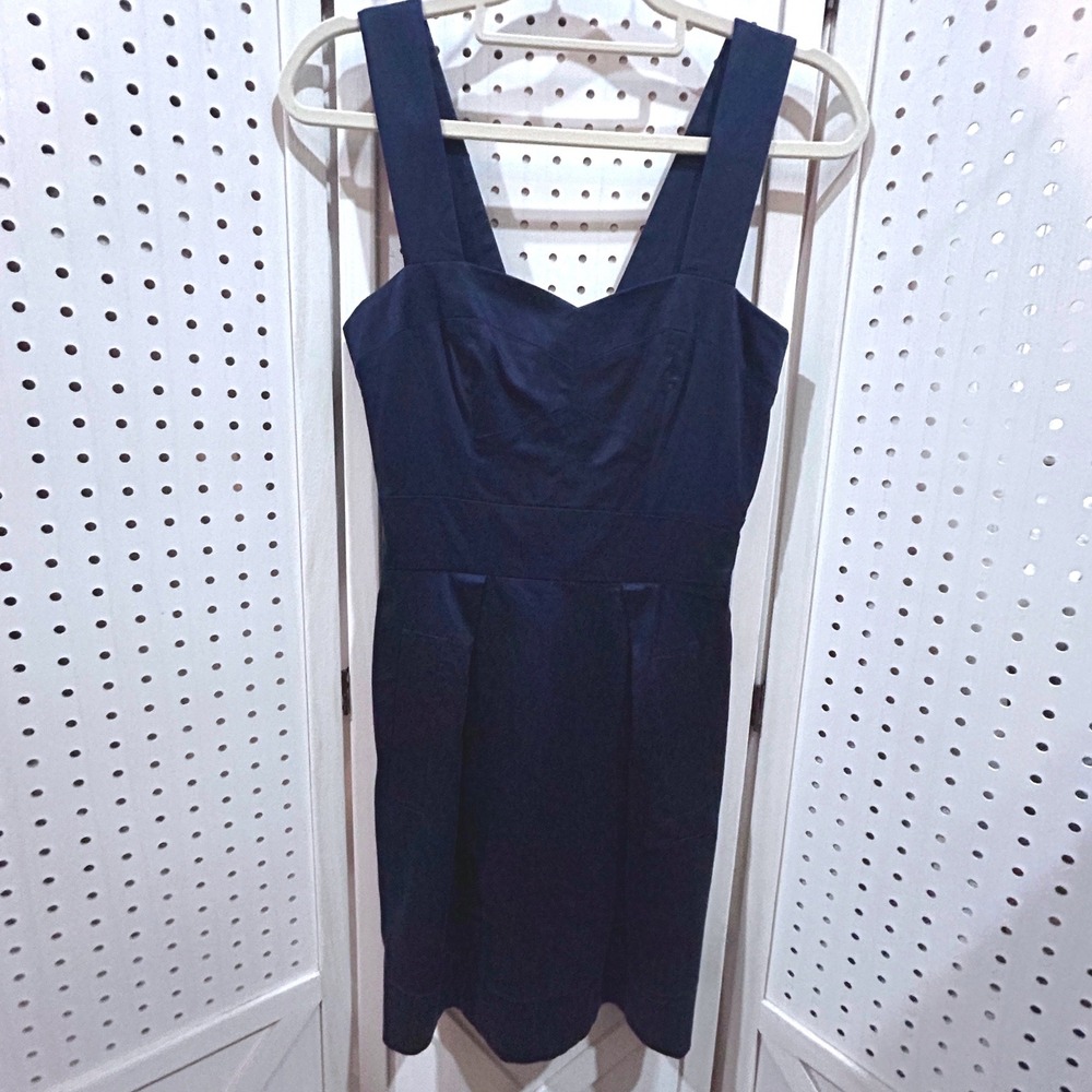 French Connection Navy Blue Sleeveless Sheath Dress‎ Size 2 Pin Tuck Pockets